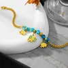 Bracele 316l en acier inoxydable Nouvelle mode fine bijoux de style bohème œil perlé 3 éléphants peints charme bracelet à chaîne épaisse pour les femmes