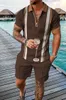 Heren Zomer Casual Polo Shirt Set mannelijk mode tracksuit vaste kleurpak Trun Down kraag zipper kleding vintage outfit 240430