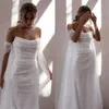 Bröllop axelfri sjöjungfru draperade klänningar som lyser elegant paljett ärmlös smal golvlängd anpassad plus size vestidos de novia