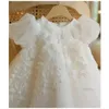 Abiti da battesimo battista ad alta vita vestito principessa bianco bambino di compleanno bambino fiore fiore di comunicazione personalizzata Q240507