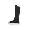 Boots Design Women Fashion High Top Sapatos de tela plana coreanos até o joelho mais tamanho 42 43 Ladies Dance Shoe 6a