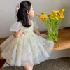 Vestidos de menina 1-6y de verão elegante moda todos combinam vestido de princesa impressão coreana vintage fofa crianças kawaii bordando roupas infantis