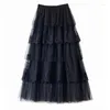 Skirts Elegant Lace Patchwork Tulle Long Skirt For Women 2024 Romantic Polka Dot A Line High Waist Tiered Mesh Midi Female Z553