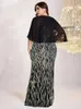 プラスサイズのドレスTOLEEN女性マキシブラックファッションスパンコールドレスメッシュステッチロータススリーブ刺繍パーティー重工業
