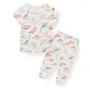 Kledingsets Fashion Cartoon Bamboo Fiber Baby Boy Topbroek Pak 12-24m Girl Outfits Zomer korte mouwen Infant