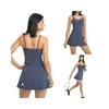 Lauicay yoga dunne riem jurk tennistanktops met borstkussen hoge elastische slanke fit ademende sportjurk