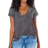 Men's T-Shirts 2023 Spring/Summer New Womens Solid Color Spliced V-neck Short Seven Loose T-shirt H240508