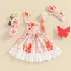 Платья девочки Tregren Little Girls Summer Set милые рукава для полетов A-Line кружевные украшенные простые каминовые платья с цветочной повязкой, подходящей для малышей и Babiesl2405