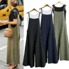 Women's Jumpsuits Rompers Women Straps Jumpsuit Summer Solid Color Wide Leg Pants Dungaree Bib Overalls Casual Loose Sleless Cotton Linen Jumpsuits 5Xl d240507