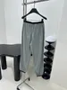 Damesbroeken Fashion Silky Jogging for Women 2024 Hoogwaardige Zip-Pocket Gray Patchwork Elastische Taille Draadpoten Broek Lady