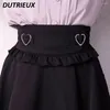 Skirts Japanese Style Women's Skirt Mine Lolita Ruffles Lacework Elastic Waist Mini Culottes Sweet Cute Short Black