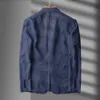 Navy Blue Linen Blazer Men Summer Casual Casual Single Veste pour Black Spring and Automne Business 240422