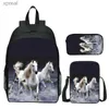 Sac à dos 3 pièces / ensemble de 3D Animal imprimé Animal Horse Womens Backpack Girls School Sac garçons Sac à écoles pour enfants Bag WX