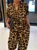 Tute da donna Rompers Summer Fashion V-Neck Buttho-Up turista Shor Shor Sle Shee SUD SUDIUTS Women Women Elegant Leopard Print Pocket Rompers D240507