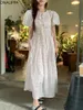 Robes de fête onalippa petit maxi floral frais pour les femmes gonfle des manches courtes coffes élastiques robe douce vestiaire coréen haut de taille vestide