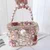 Outdoor Free Packs shipping Day 2024 women lady Casual Patchwork diamond Drawstring/Bucket Bags Pearl string handbag 3D flowers Hollow out party siz 762