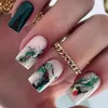 Nainas falsas 24 piezas de ataúd uñas falsas diseños de mariposas grn diseños de uñas falsas con diamantes de imitación brillantes portadas de cubierta completa francesa en las uñas T240507