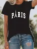 Camiseta feminina feminina paris skyline t-shirt gráfico de esportes de esportes France Francesa Eiffel Tower Vintage Paris T-shirt Casual feminino curto T Y240506