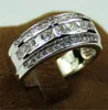Clusterringe Men039s Deluxe 10k Weißgold Prinzessin Sapphire Kristall Edelsteinband Ring Hochzeit für Männer Frauen Schmuck 9974327