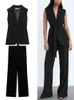 Women's Jumpsuits Rompers ZBZA Womens Elegant Sleless Vest High Waisted Drapey Trousers Set With Belt Fashion Dress Vests Comter Womenswear d240507