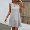 Casual Dresses Solid Color Dress Elegant A-line Mini For Women Dating Parties Vacations Slim Fit With Texture Sloped Neckline Summer