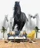 Aangepaste 3D Po Wallpaper Modern Art Black Wit Horse TV Achtergrond Wall Paper Mural Creative Living Room Slaapkamer Home Decor280G4473325