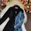 Vintage patchwork denim blazer vrouwen lente herfst herfst ingeknaked lange mouw asymmetrische jas kantoor dame lady jas mujer 240507