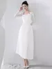 Casual Dresses Fashion Women's Evening Dress Mesh Sleeve Patchwork Design High Waist Dissymmetry Elegant Party Summer 2024