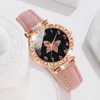 Montre-bracelets 6pcs / set Elegant Butterfly Quartz Watch Watch Pu Le cuir en cuir arabe Numérium de surface