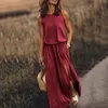 Abiti casual Donne Donne Summer Spesheres Dresse Long Abito lungo Elastici Solido Elastici in vita Elegante Maxi Vintage Harajuku Showress sciolta