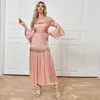 Ethnische Kleidung Muslim Quaste Paillon Kleid Women Abaya Islamische Vestidos weibliche Herbst-Kaftan-Robe lässig Langhülle hoch tailliert