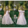 Tatlı 2020 Çiçek Elbise Prenses Bebek Pembe Geri Yay Düğün Kat Uzunluğu Kısa Kabarcık Kılıfları Parti Elbise 0508