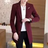 Business Mens Casual Fashion Urban Corée Trend Slim Couleur solide Small Suit Jacket Blazers Blazers Long Robe Coat 240430