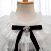 Abiti da battesimo coreano per bambini primo vestito per baby shower girl lolita principessa lussuosa abito in pizzo bianco e nero Q240507