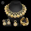 Nigerian Women Wedding Necklace Jewelry Set Two Tone Plating 24K Brazilian Gold Plated Style For Festive Banquet Occasions SYHOL 240425