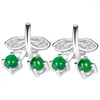 Stud Earrings 925 Silver Natural Green Jadeite Beads Cherry Style Lucky Earring Certificate Luxury Jade Woman's Bridal Ear Jewelry