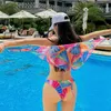 Swimons de maillots de bain pour femmes Troisses de bain 3 pièces Skais de maillot de bain Micro Bikini Bandage Beach Wear Cover Up Female Imprime Bikinis brésilien