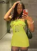 Casual klänningar habbris gul stropplös stickad mini klänningsklubbkläder för kvinnor 2024 faller ihålig ut byte kort sexig rygglös