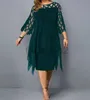 Casual jurken Designer Dress 2024 Lace Splited 3/4 Sheeves Onregelmatige Hem Chiffon Dress Plus Size Jurken