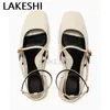 Lakeshi White Black Mary Jane Shoes Womens Heels Leather Square Toe Mule Womens Spring/Summer Low Boots Sandals Springback Womens 240426