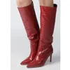 Boots McNabney 2024 Femmes Spring Winter Le cuir pointu pointu toetto talon long glisser sur le genou élevé