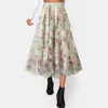 Skirts Summer for Women 2024 Falda de duración media Fiesta de baile A Line Flower Impresiones Mesh Holiday Disfraz Half Faldas