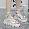 Casual Shoes Low Sandals Woman Leather Lower Low-Heeled Pu Rom Slides Fabric Hoof Heels Gummi