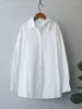 Blouses pour femmes Aoaiiys White Shirt Tops Blouse à manches longues Coton Casual Blue Top Buth Collar bouton de chemises lâches 2024