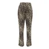 Calça feminina leopard leopard lápis calças mulheres elegantes cintura baixa flare primavera botão de verão embrulhado