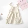 Zomer katoenen meisjes slip jurk tops massieve kleur korte rok kinderen kinderen top babymeisje casual strandjurk