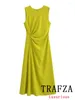 Lässige Kleider Trafza Vintage Chic Frauen Kleid gelbe fester O-Neck Reißverschluss ärmellose gerade Vestidos Mode 2024 Frühlings Sommer