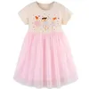 Платья девушки Bumeex Girls Dress Little Girl Хлопковое повседневное мультипликационное принт с короткими рукавами розовый размер 2-7 лет