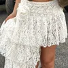 스커트 Deeptown Boho 우아한 레이스 드레스 여자 양 빈티지 흰색 드레스 불규칙한 층류 여름 여름 짧은 미드 치마 한국 패션 2405