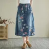 Jupes femme vintage denim jupe printemps / été Nouvelle taille élastique imprimement flor